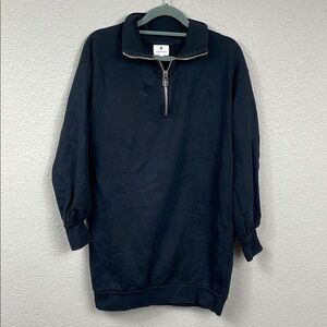 Sundry Quarter Zip Longline Sweatshirt Dress Fleece Loose Baggy Sz 0